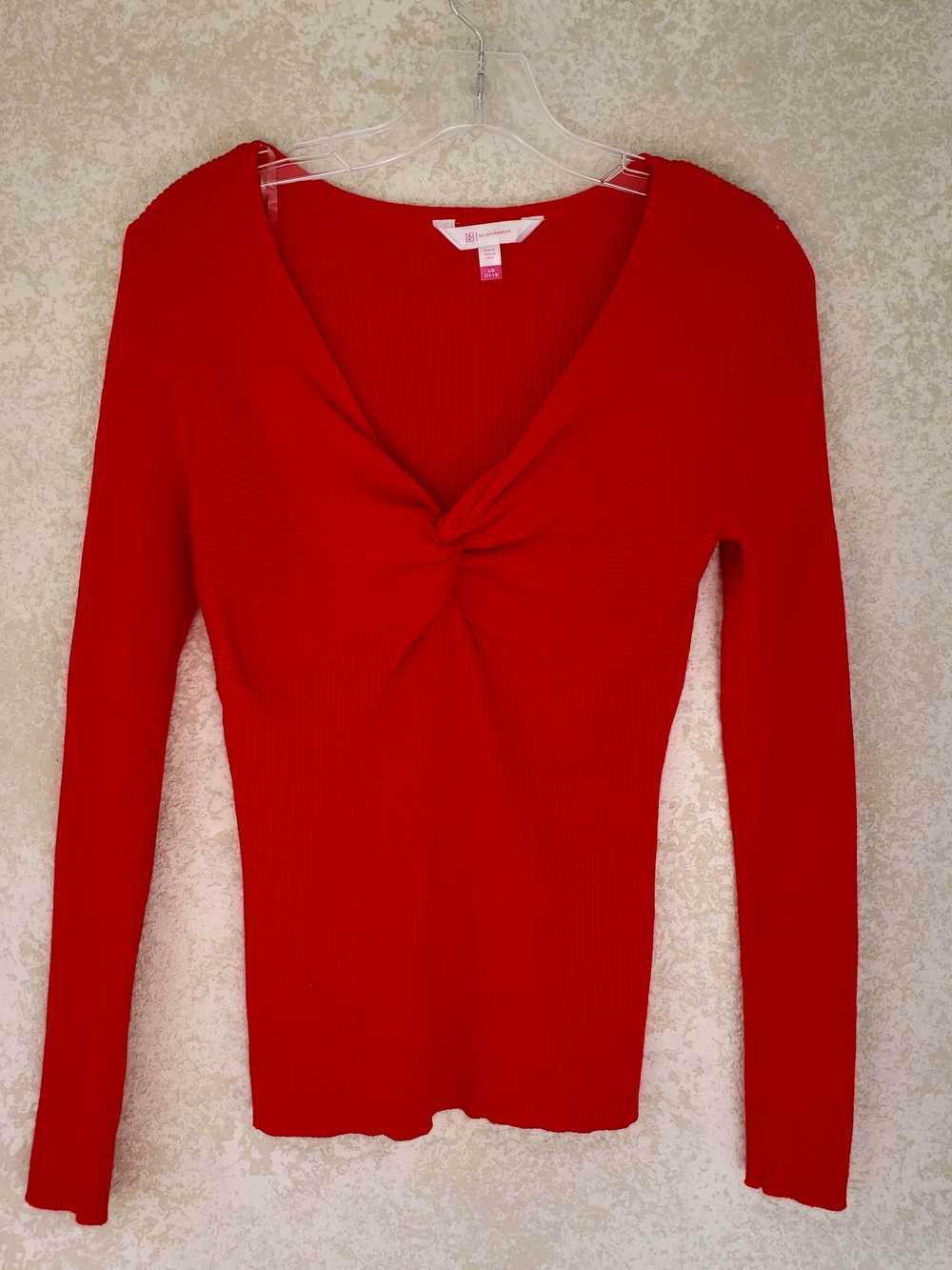 No Boundaries Red Twist-Knot Ribbed Long Sleeve Top Large Jrs‎